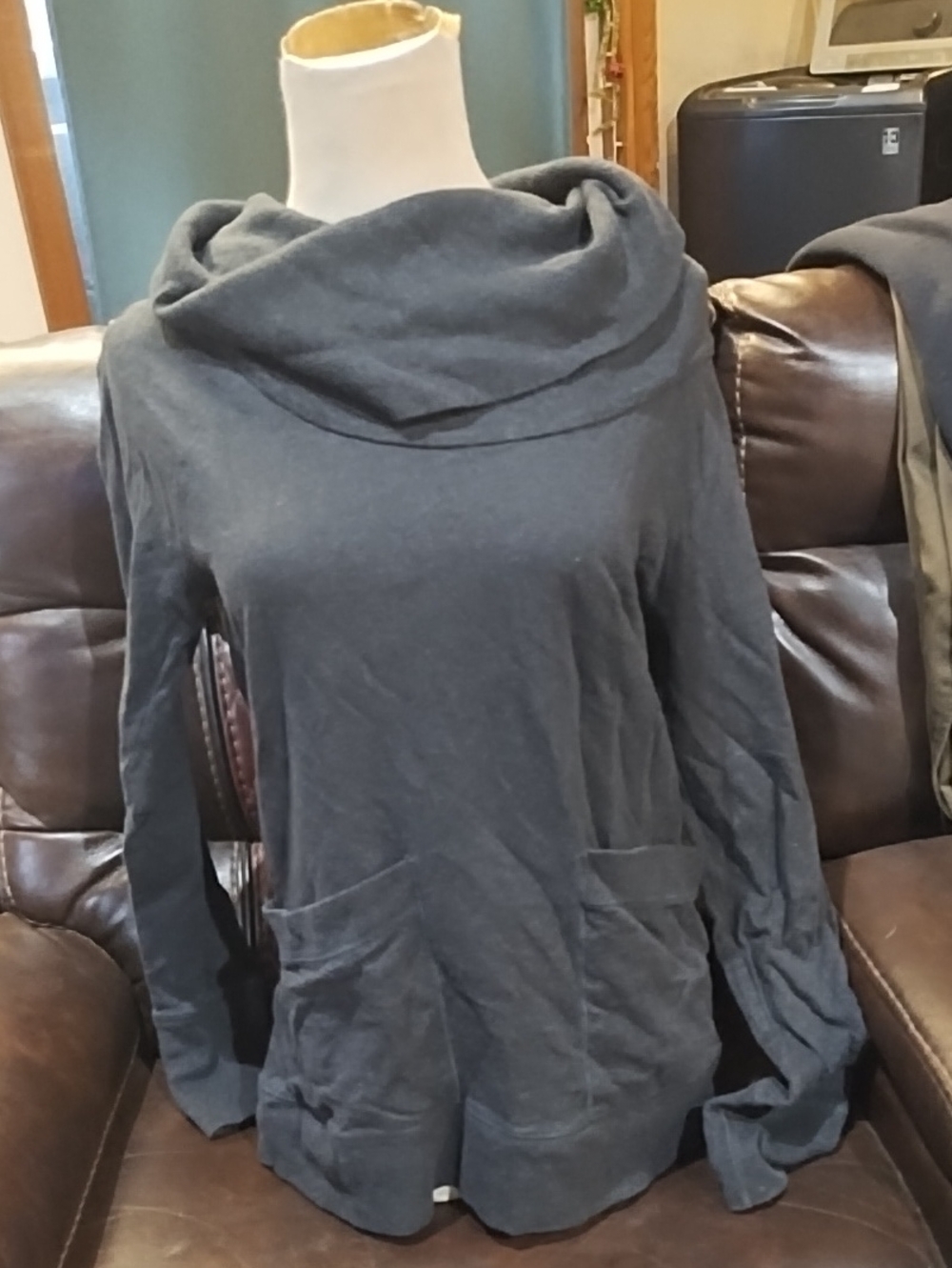 LOFT Dark Gray Cowl Neck Sweater with Front Pockets